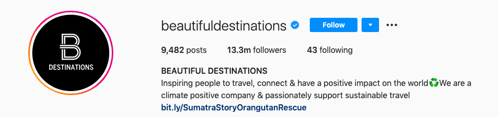 beautiful destinations instagram profile and bio