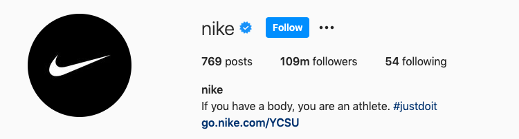 Nike instagram bio and profile