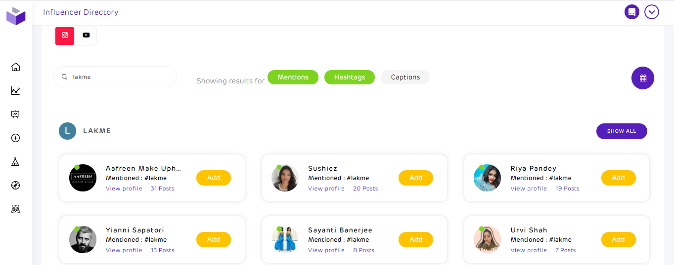 selected influencers