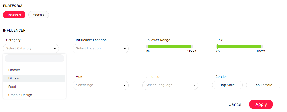 find instagram influencers - advanced filters