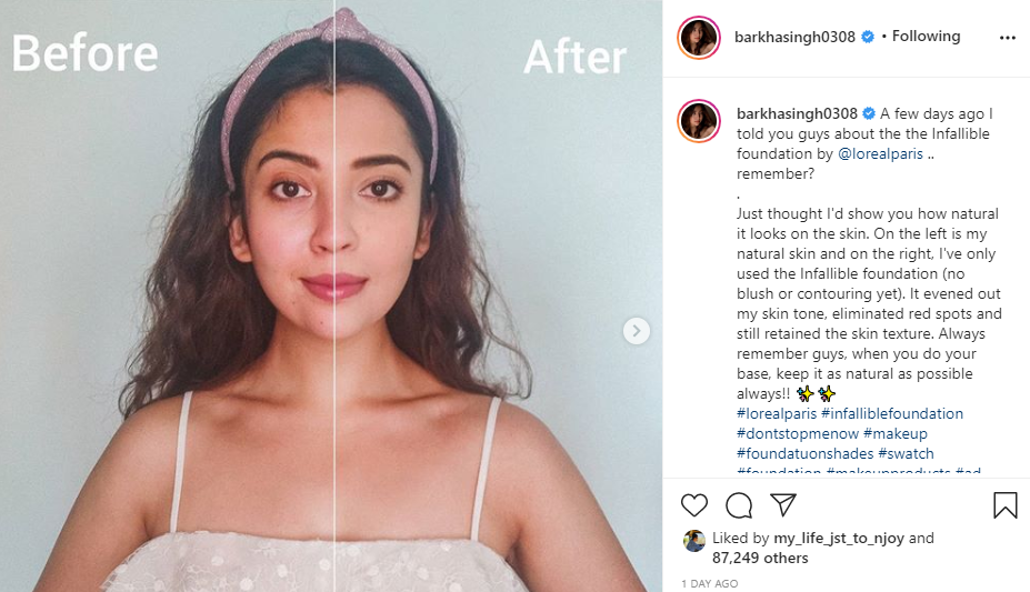 influencer post - barkha singh