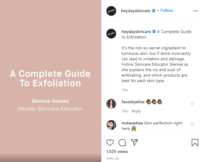 heydayskincare - instagram marketing strategy