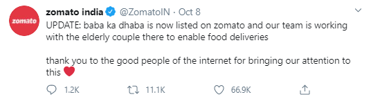 Zomato India Twitter post